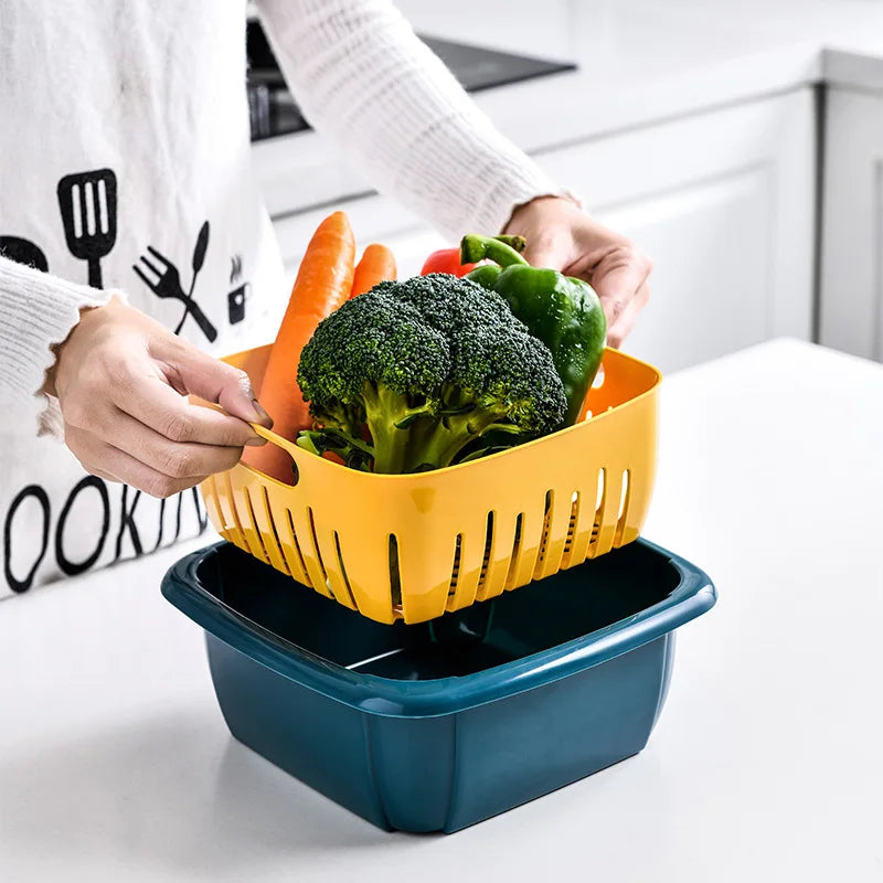 Household Kitchen Tools Double Layer Multi-function Sink Strainer Fruit Vegetable Washing Bowl Plastic Drain Basket