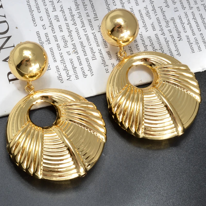 New Trendy Hypoallergenic Copper INS Minimalist Large Drop Exaggerated 18k Gold Plated Big Drop Earrings