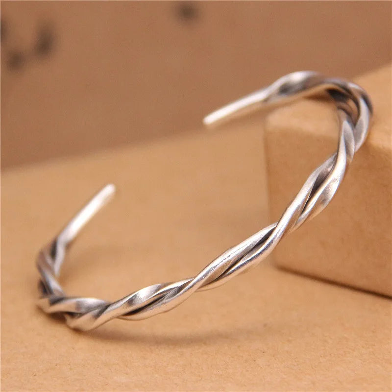 925 Sterling Silver Twisted Adjustable Opening Bangle Jewelry Bracelet Jewelry Gifts