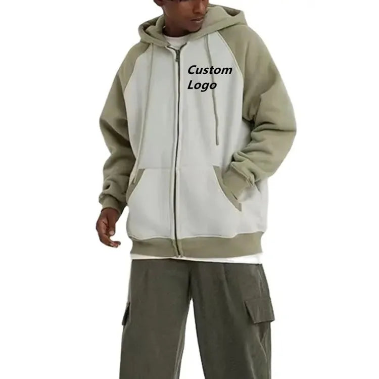 Autumn and Winter American Raglan Contrast Shake Fleece Hooded Sweatshirt European and American Loose Fashion Brand Hoodie Men