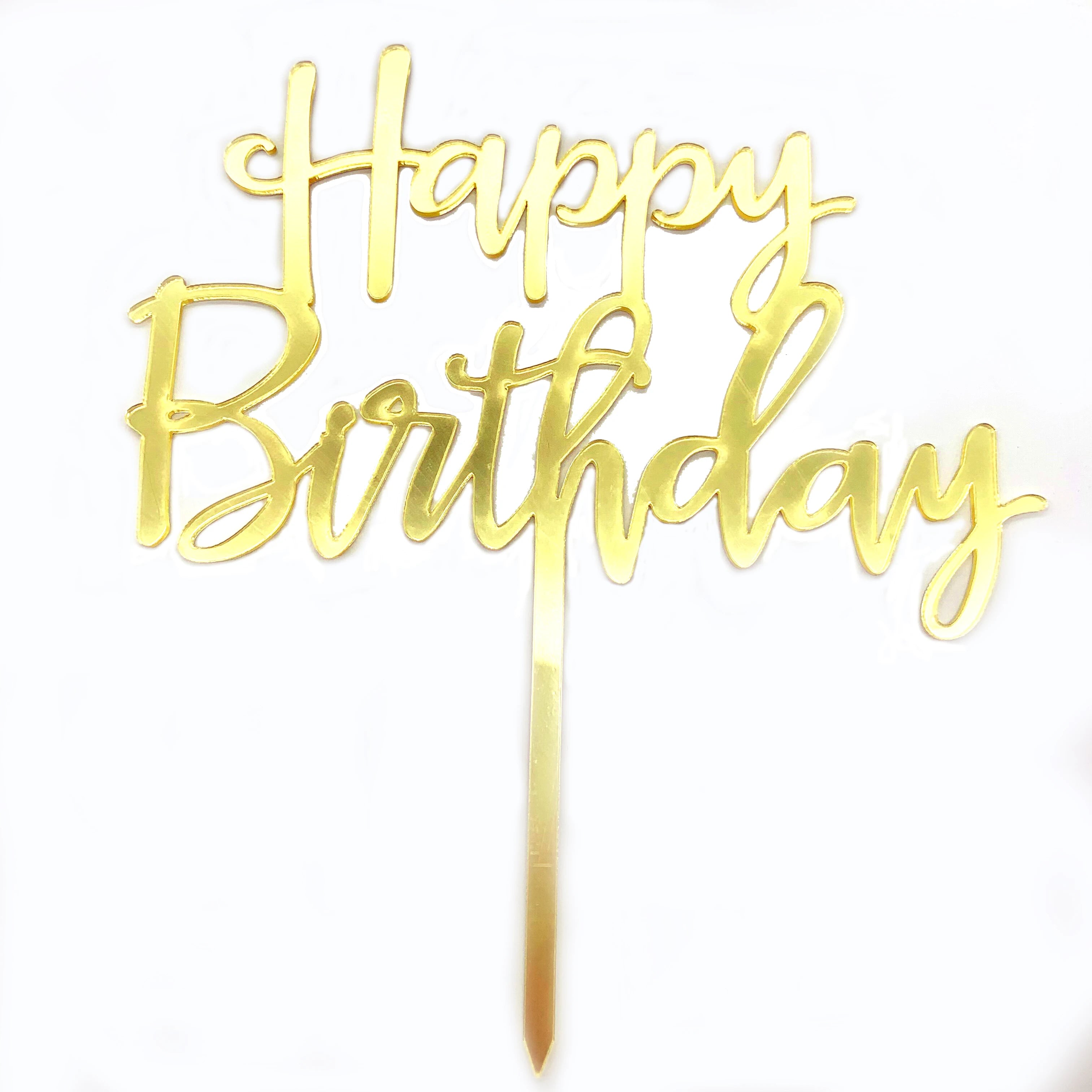 Customized Design Acrylic Cake Topper Silver/Gold/Rose Gold Mirror 'Happy Birthday' Topper for Christmas & Graduation