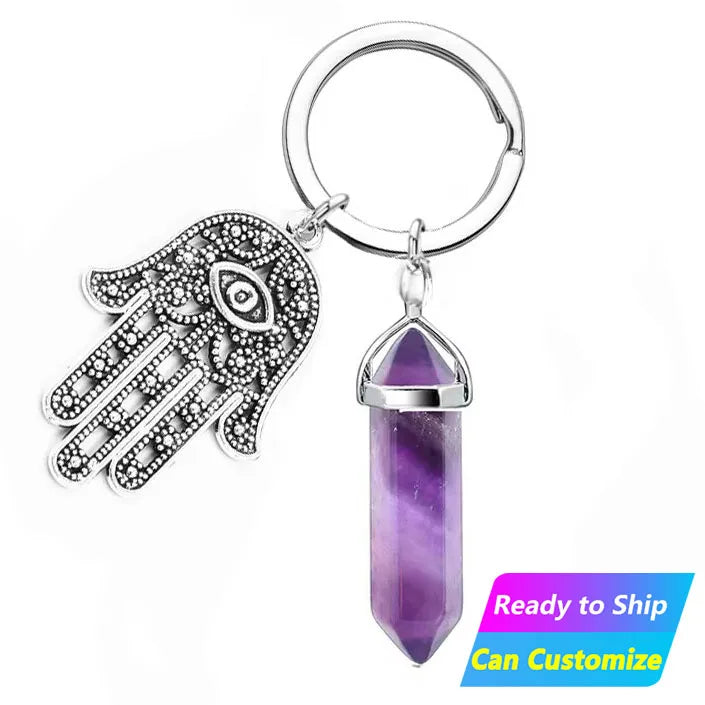 Wholesale Natural Quartz Healing Stone Gemstone Devil's Eye Crystal Palmstone Keychain
