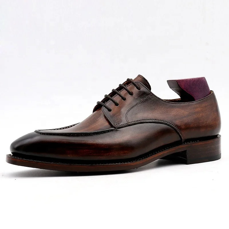 Goodyear Welt Blake Man Shoes Leather Patina Calf Leather Luxury Derby Size 46 Shoes for Men Nice Party Italian Dress Shoes