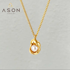 Ason Fashion Jewelry Custom New 18k Pvd Gold Plated Stainless Steel Freshwater Pearl Women Pendant Necklace for Party Daily