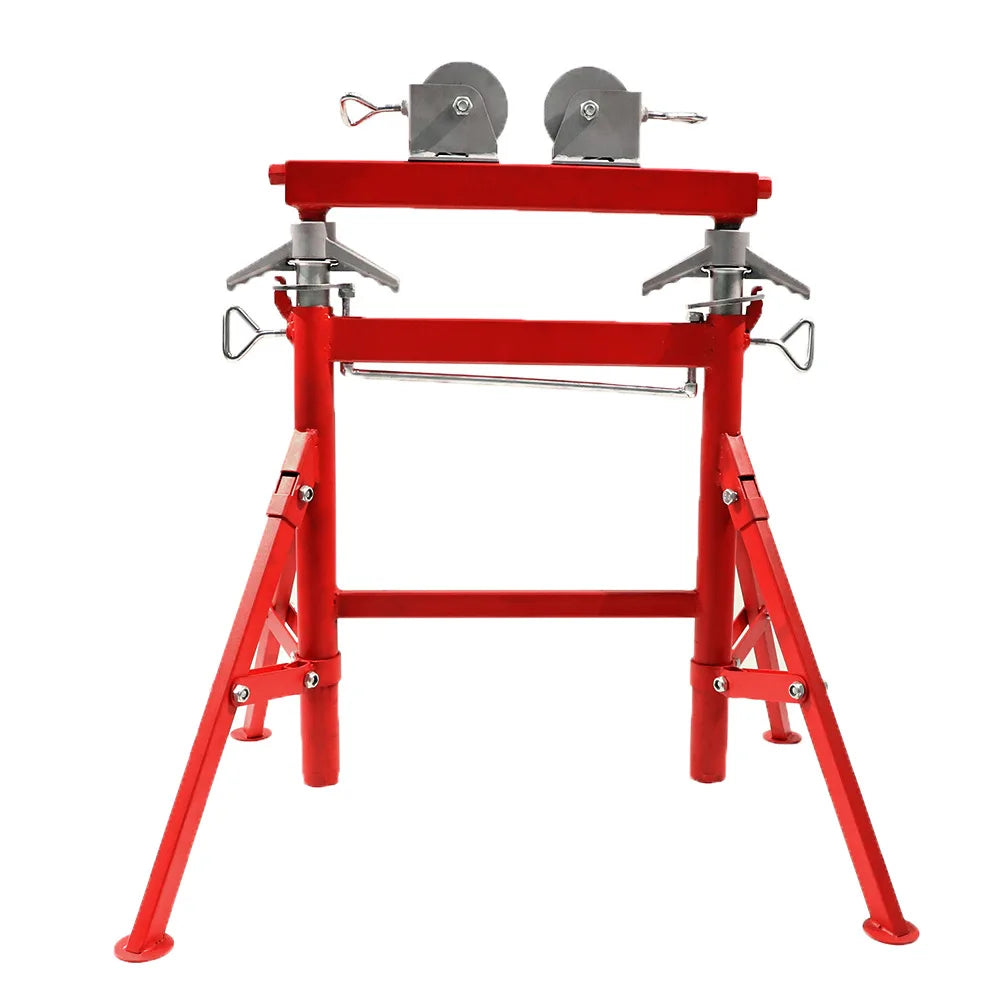 H403 Industrial Grade Steel Pipe Jack Stand with Adjustable Double Roll and Stainless Wheel Customizable OEM Support