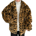 Faux Fur Coat for Men Turn-down Collar Tiger Leopard Imitate Fur Jacket Thick Winter Warm Fluffy Plush Loose Jumper Outwear