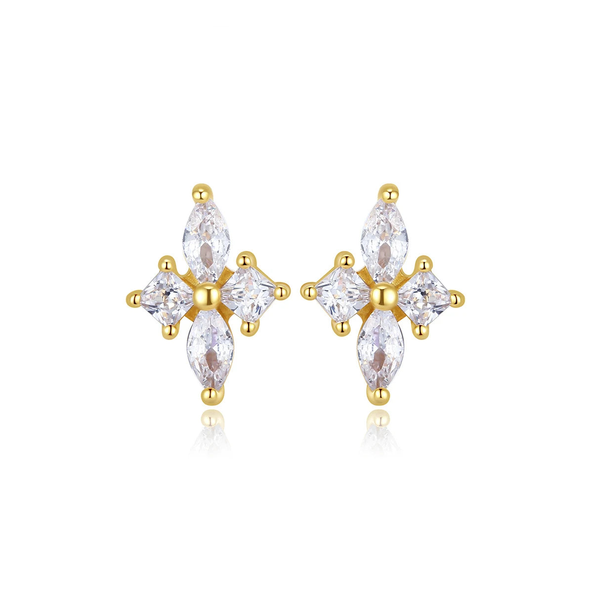 Minimalist and Elegant Perforated Jewelry S925 Sterling Silver Geometric Zircon Cross Stud Earrings