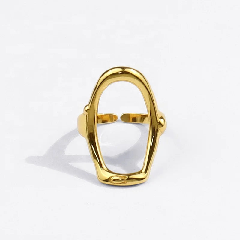 Hot Sales 18K Gold Plated Women's Adjustable Open Cuff Ring Set Simple Plain Wave Brass Jewelry Silver Fashion Finger Band