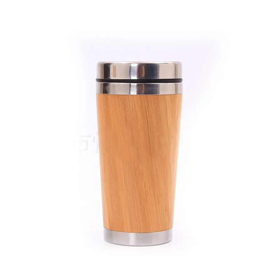 Stainless Steel Bamboo Coffee Tea Cup 450ml Double Wall Thermo Mug Cups With Lid Customized Logo