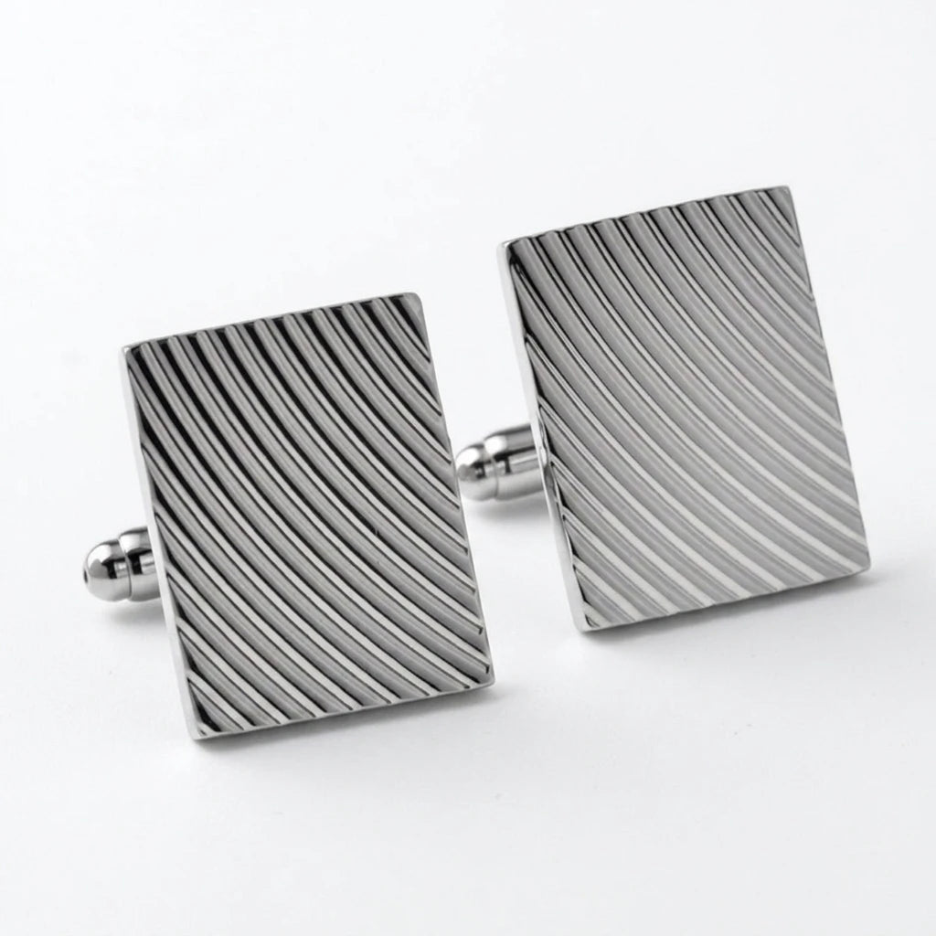 Wholesale Silver Twill Strip Simple Cufflinks Custom Mens Suit Shirt Fashion Accessory Wedding Tuxedo Trendy Jewelry Gift Set