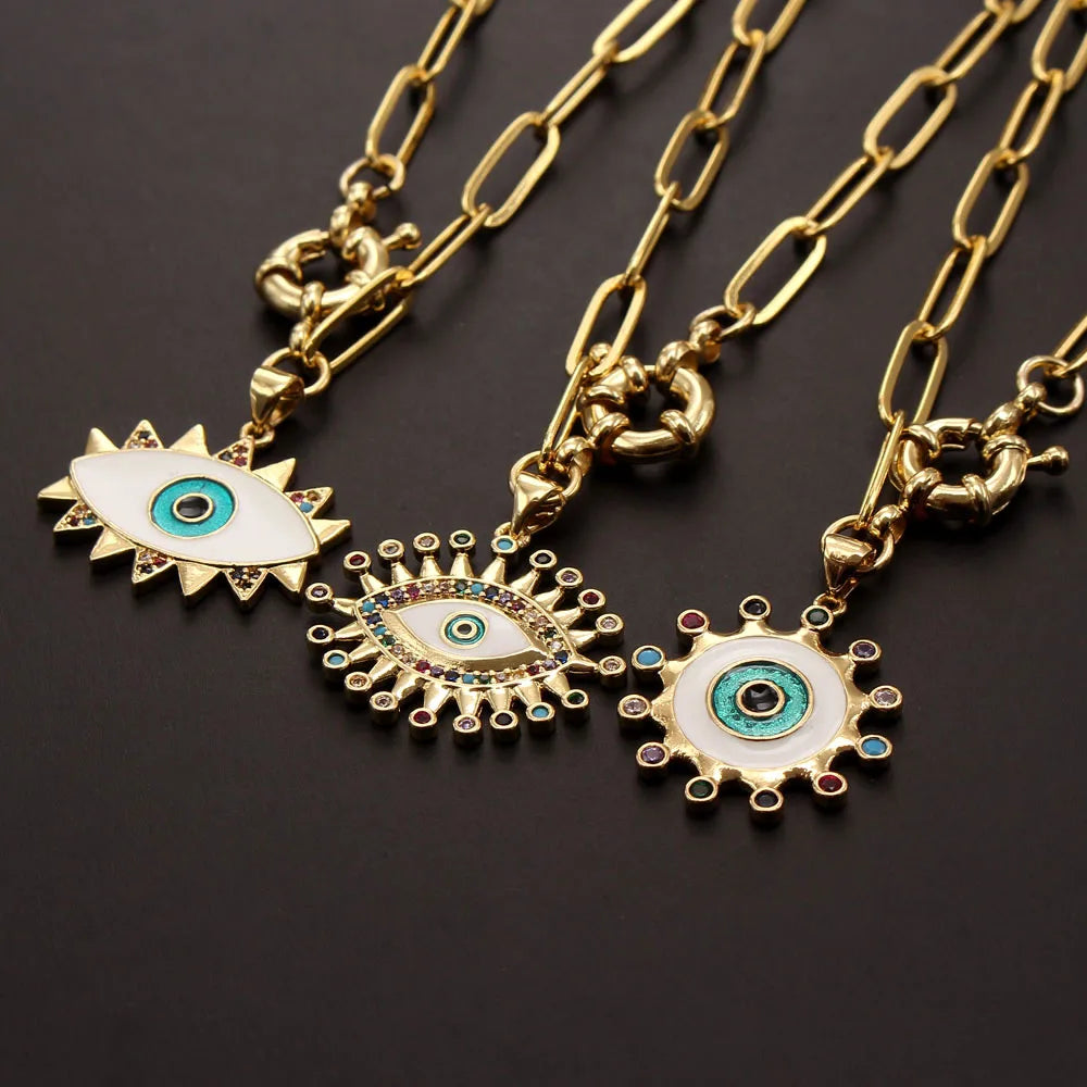 Devil Eye Cubic Zircon Pendant Chunky Chain Necklace for Men and Boys Hip Hop Jewelry 18K Gold Plated CZ Stone Women Choker Gift