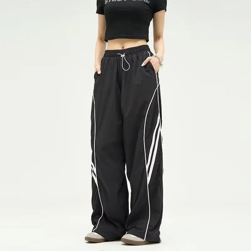 Simple Design Color Matching Low Waist Loose Pants Women Straight Leg Oversized Cargo Pants