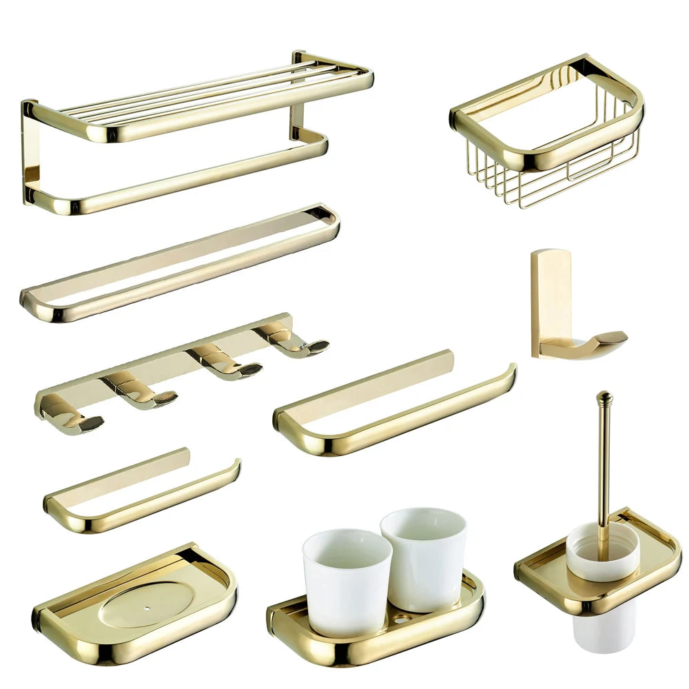 Bathroom Gold Wall Mounted Stainless Steel Accessory Set