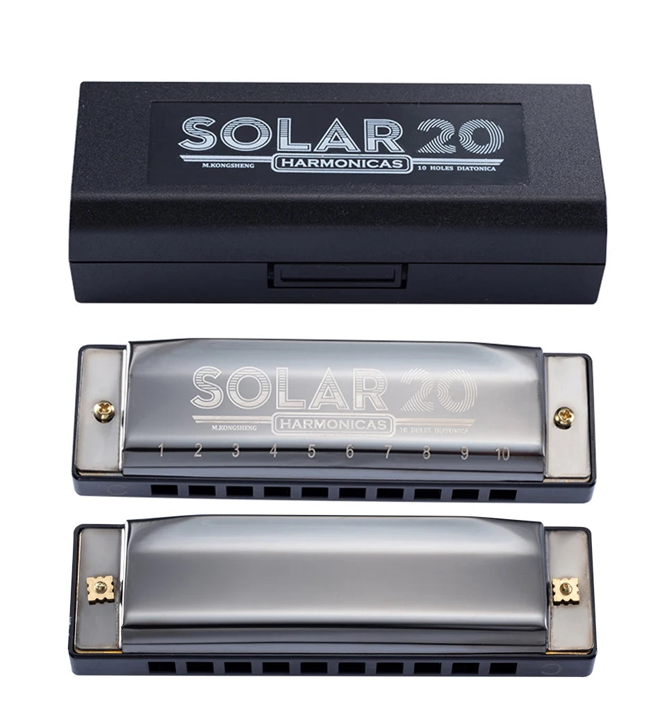 Kongsheng SOLAR20 Blues Diatonic Harmonica Beginners Easy Pronunciation Method Bronze Reed Brass Reedplate Stainless Steel Cover
