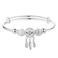 SC Hot Selling Tassel Charm Bracelets Bangles Women Adjustable Silver Round Beads Feather Dreamcatcher Bangles for Girls