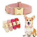 2024 New Luxury Adjustablecustom logo Vegan Leather Pet Dog Collar Durable Waterproof Genuine Leather Cute Dog Collar