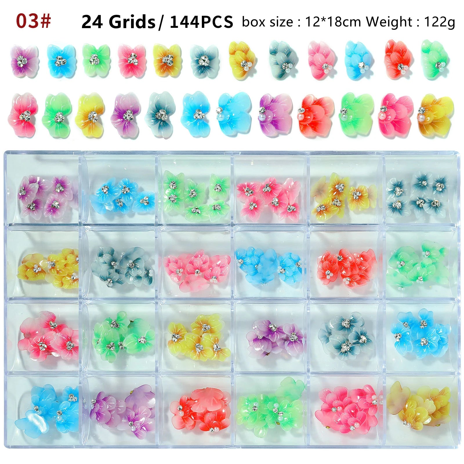 Nail Art Resin Flowers Plastic Design 5D Embossed Flowers Crystal Nail Charms Manicure Rhinestone