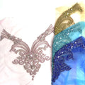 W002 Luxury Gold Color Beaded Bridal Rhinestone Applique Patch Handmade Rhinestone Bodice Applique