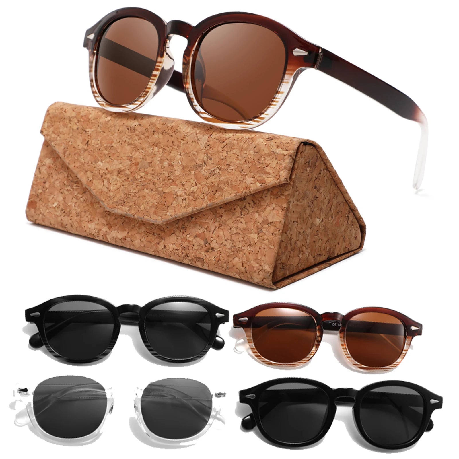 CONCHEN 2025 New Arrival Vintage Round Frame Sun Glasses Custom Logo Printing Unbreakable TR90 Sunglasses Polarized with Case
