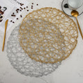 Wholesale New Round Table Mat Weave Hollow Out Design Coaster Pvc Gold Placemats for Wedding Hotel