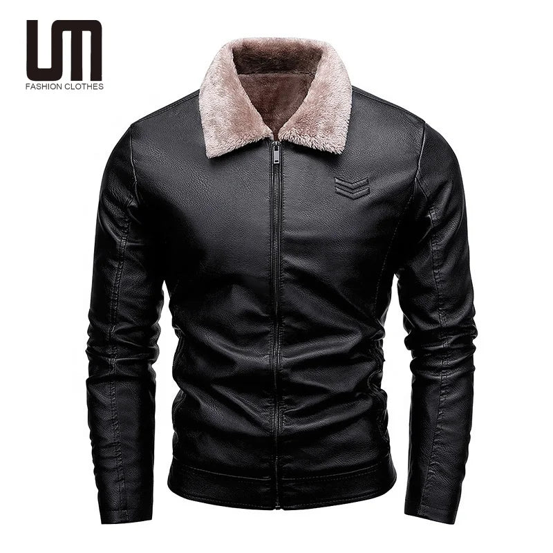 Liu Ming Wholesale Winter New Year 2024 Men Casual PU Faux Leather Jacket Oversize Velvet Warm Thick Fur Collar Coat