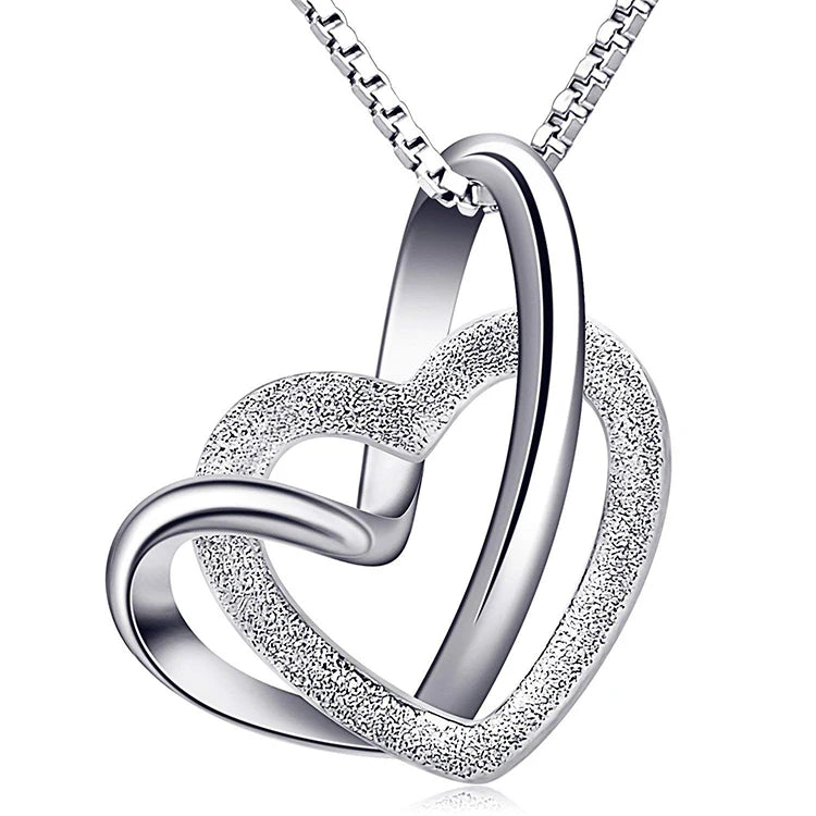 Top Selling Two Heart Pendant 925 Sterling Silver Necklace for Women Ladies
