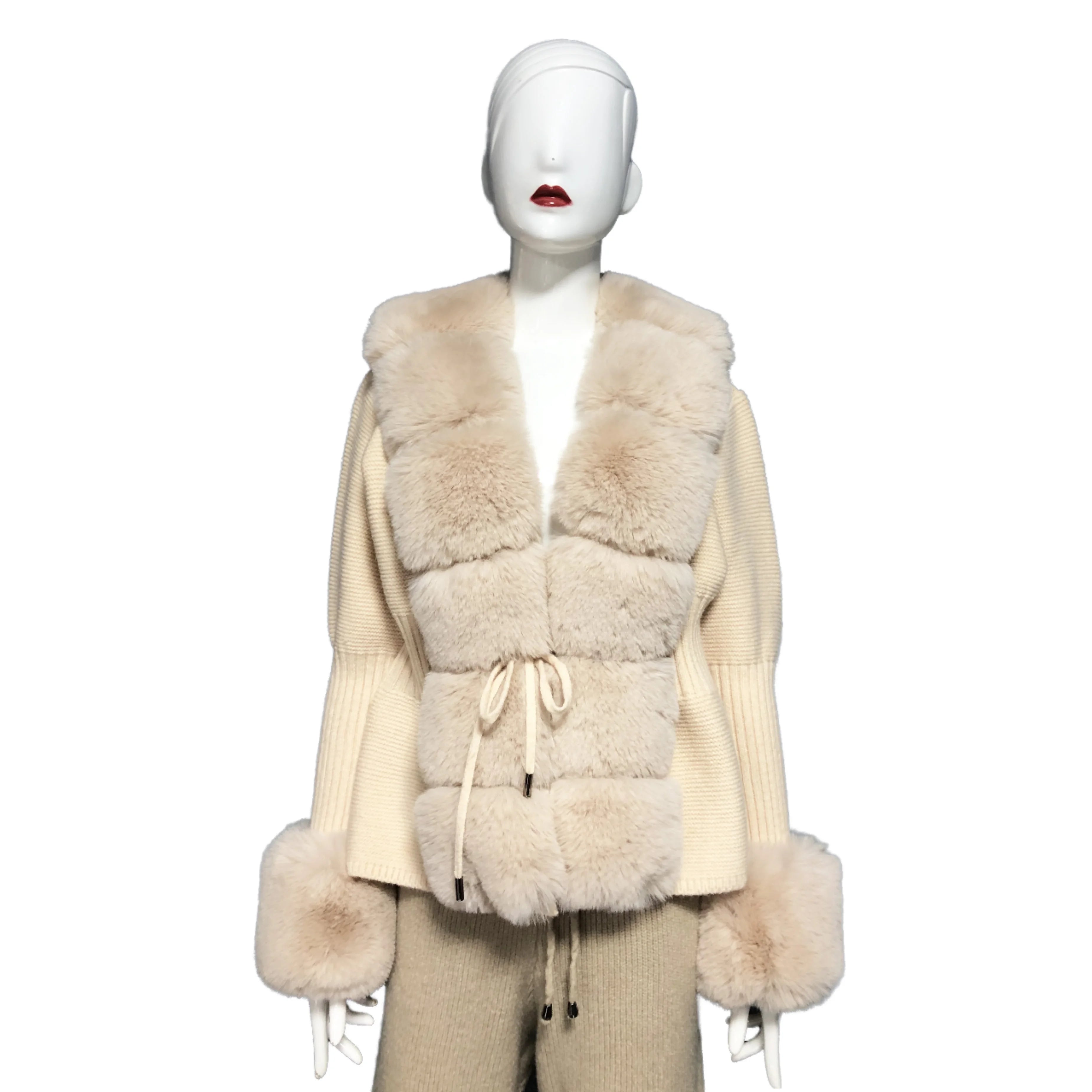 OFTBUY 2024 Fashion Hot Autumn and Winter New Style Detachable Real Fox Fur Placket Cuffs Fur Sweater and Fur Jacket