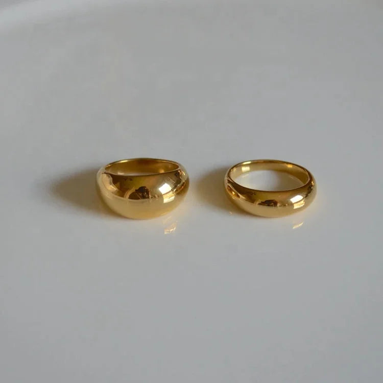 Trendy Women Ring Jewelry Minimalist 18K Gold Plated Stainless Steel Stackable Gold Dome Ring Statement Chunky Rings