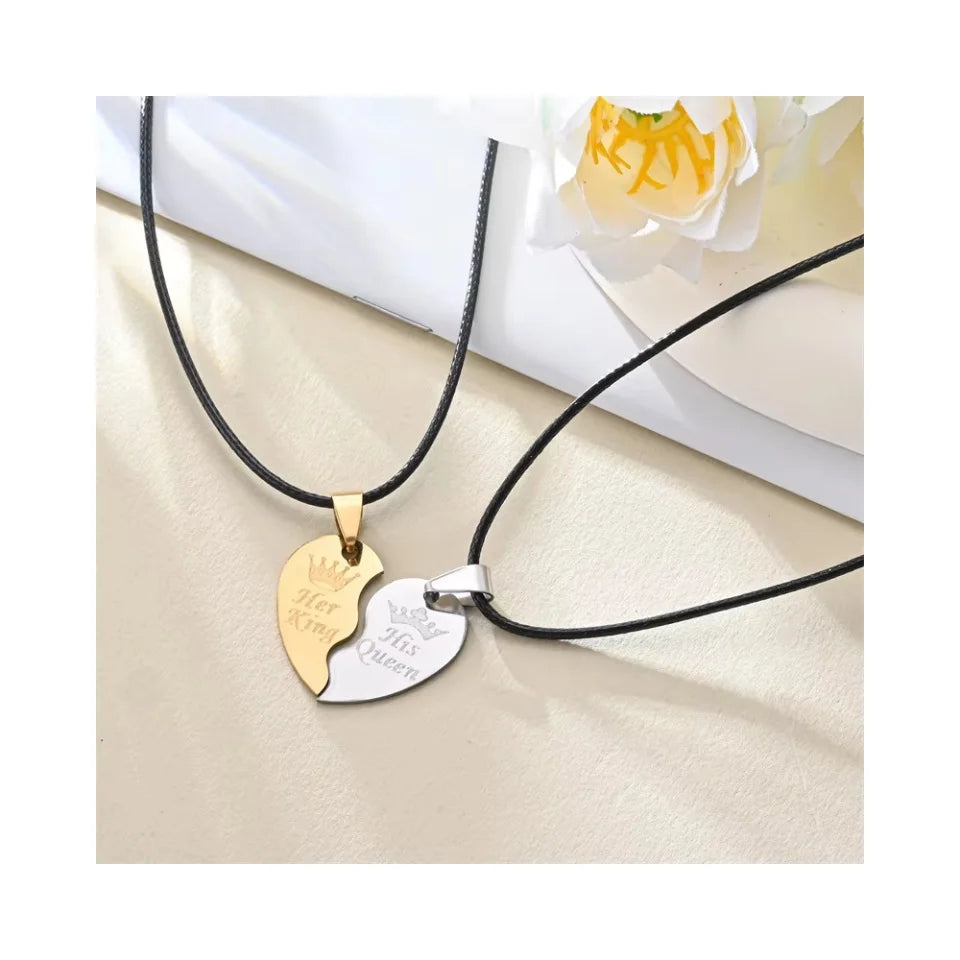 Valentine Leather Rope Key to My Heart Pendant Necklace Gold Stainless Steel Best Friends 2 in 1 Half Heart Necklace for Couples