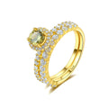CZCITY Vintage Female Zircon Engagement Wedding Band Gold Plated Solid Sterling Silver Ring Set