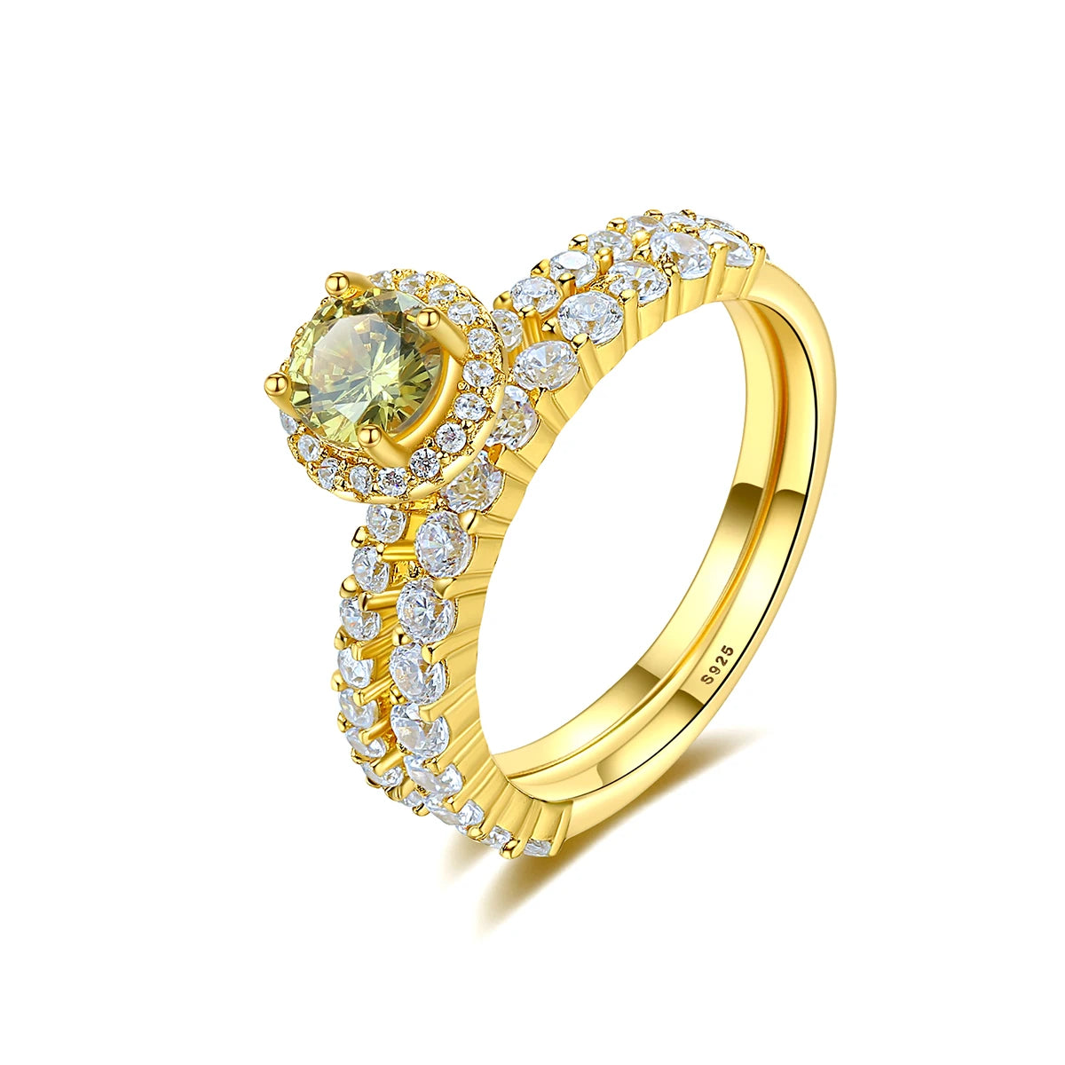 CZCITY Vintage Female Zircon Engagement Wedding Band Gold Plated Solid Sterling Silver Ring Set