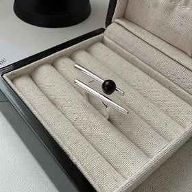 Bold Double Bar Ring Black Onyx & Sterling Silver Statement Ring for Women Modern Minimalist Fine Jewelry Gift for Her