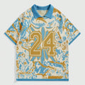 Men's Autumn Breathable Cotton Jacquard Knit Jersey for Neck Short Sleeve Athletic Pullover with Letter Pattern