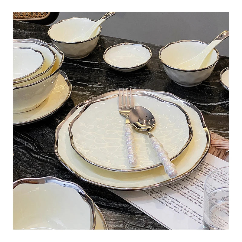 Wholesale White/Pink Porcelain Modern Tableware for Two People User Ceramic Dinner Plates Bowl Set Dinnerware Sets With Gift Box