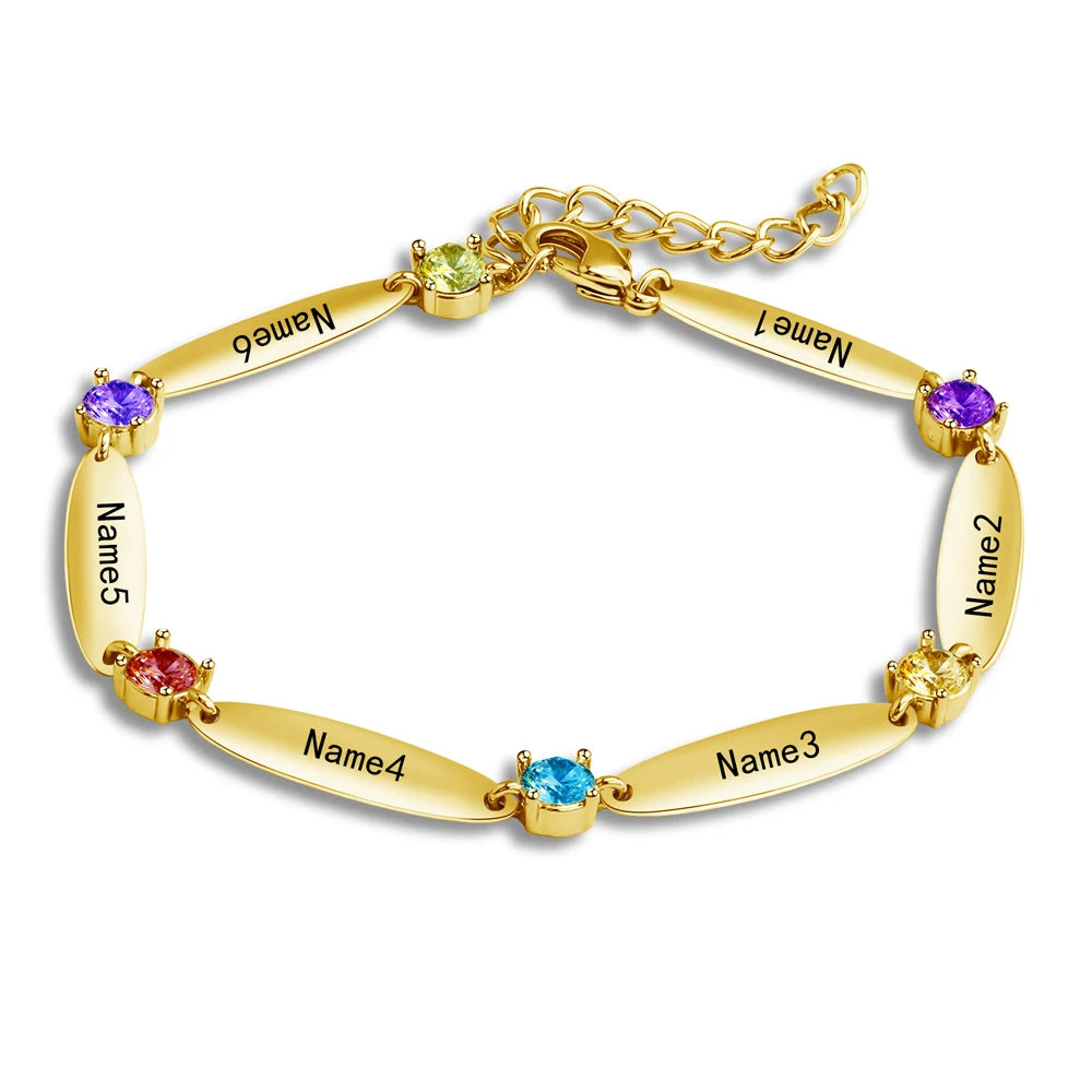 New Holiday Gift stainless Steel Gold Plated Engraved Name Custom Braceletbirthstone Bracelet