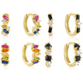 Fashion Jewelry 925 Sterling Silver Irregular Geometric Colorful Diamond square Rectangle Zircon Gold Plated Hoop Earrings Women