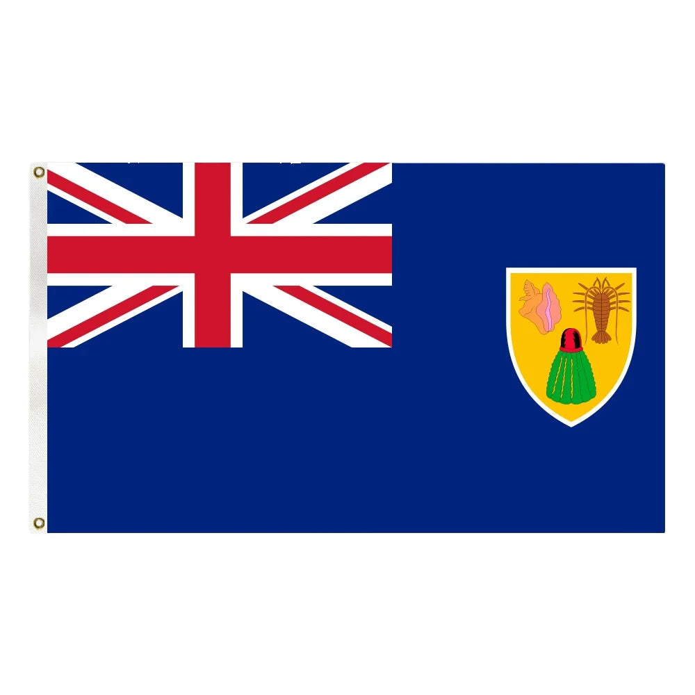 3x5 Ft Turks and Caicos Islands Flag Heavy Duty Polyester Grommets TCI National Banner Conch Shell Emblem for Outdoor BeachDecor