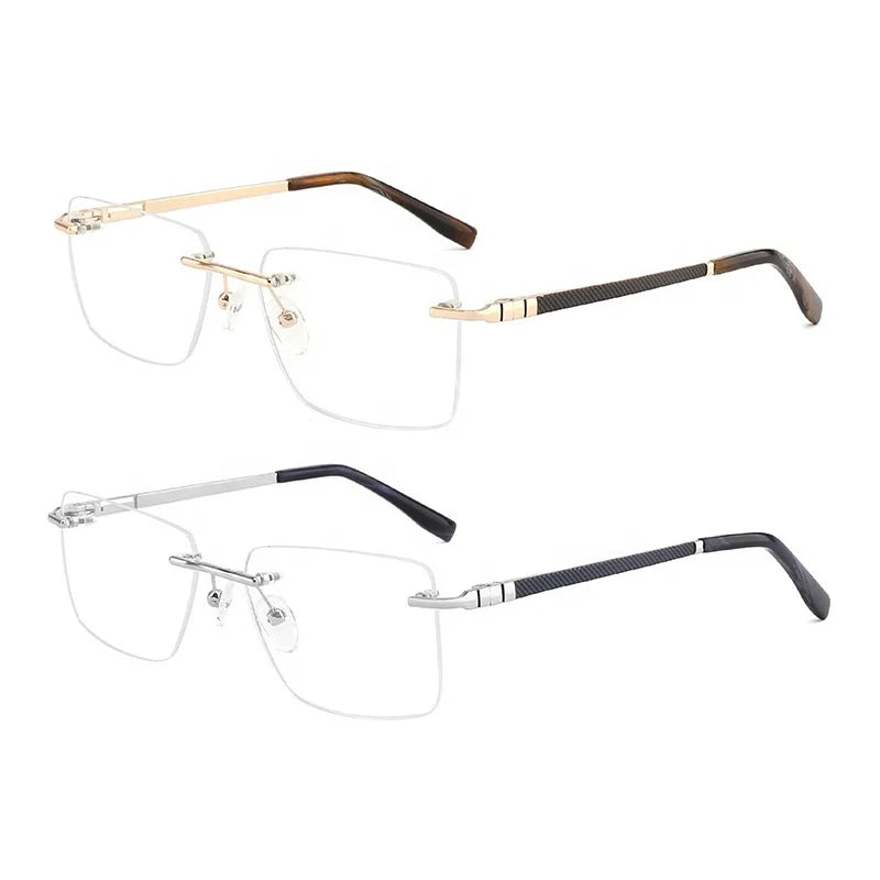 Drop Ship Men's Classic Gold Frame Spectacle Vintage Shield Rimless Design Nickel Copper Metal Stud Installation Reading Glasses