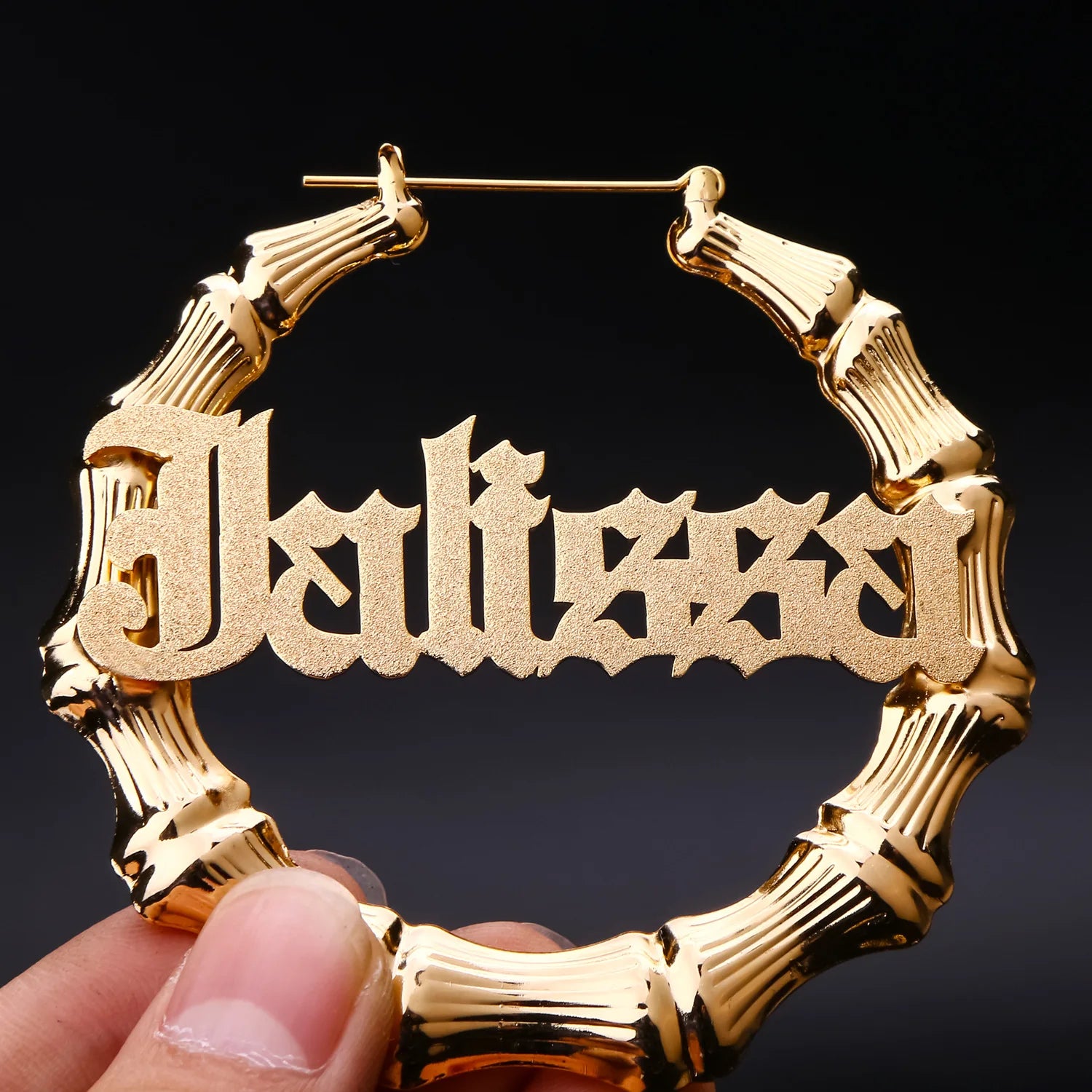 Personality Exaggerated Bamboo Big Ear Ring Female Stainless Steel Frosted Name Custom Earrings