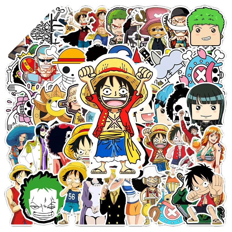 50Pcs Funny One Piece Luffy Cartoon Vinyl Stickers for Laptop Luggage Notebook Decor Waterproof Anime Sticker