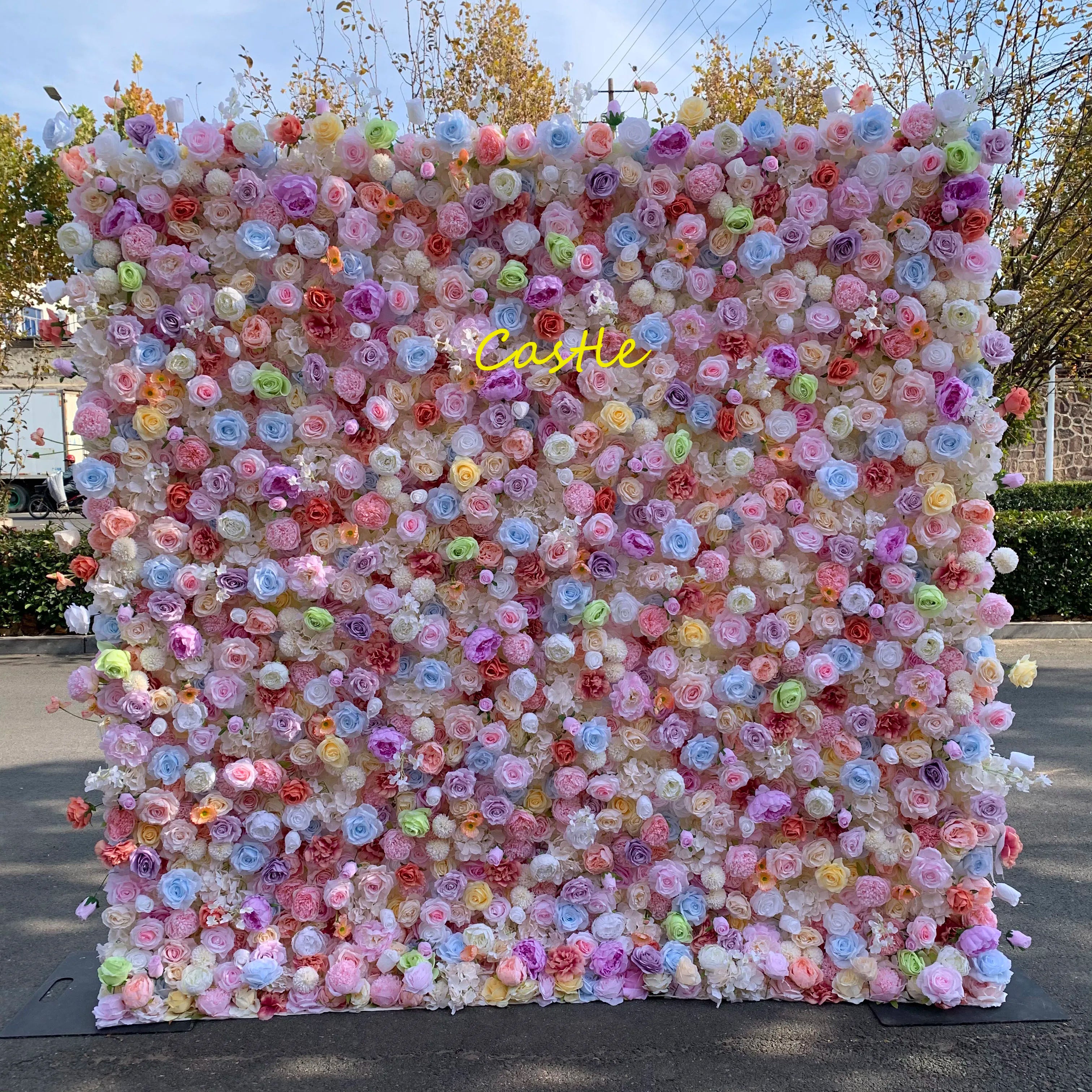 O-FW051 3D/5D Candy Color Flower Backdrop Wall 8ft X 8ft Roll up Cloth Fabric Artificial Flowers Wall Silk Flower Wall Panels
