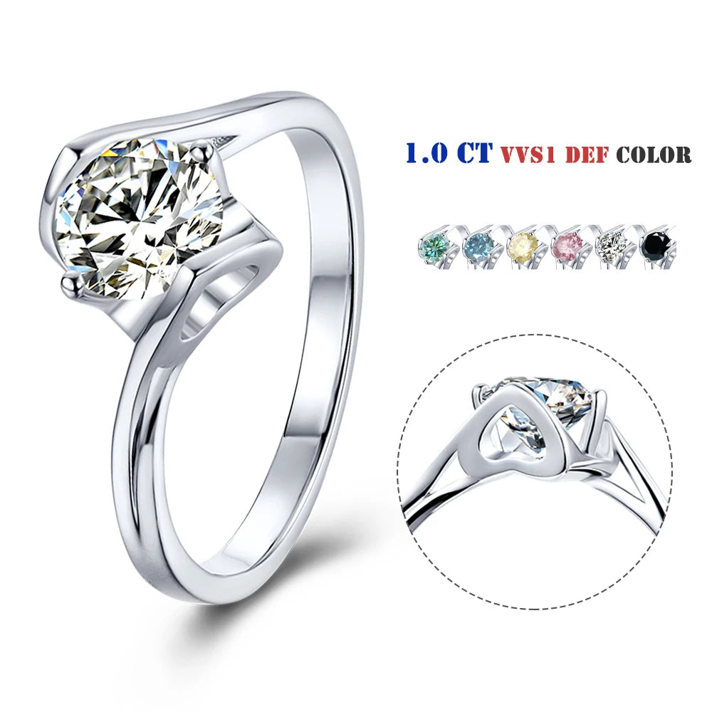 Abiding 1Ct Moissanite Ring 925 Sterling Silver Jewelry Solitaire Engagement Diamond Wedding Ring for Women