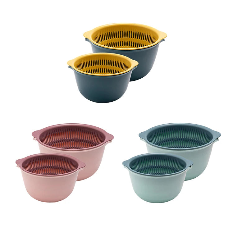 Kitchen Tools Two-tier Plastic Drain Basket Creative Home Kitchen Wash Vegetables Fruit Storage Basket