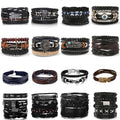 Vintage Bead Bracelet Men Fashion Hollow Triangle Leather Bracelet Set for Gift
