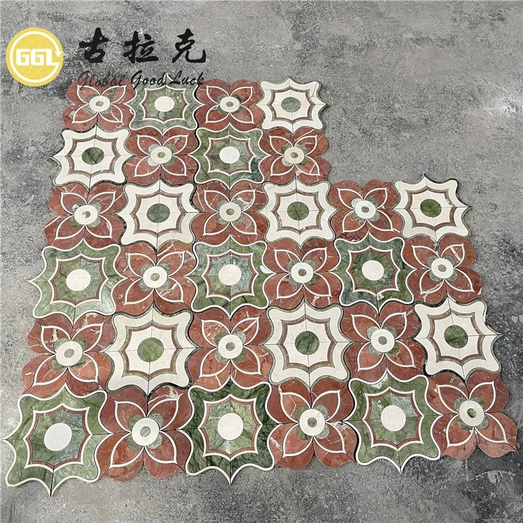 Nature Colorful Marble Mixed Waterjet Mosaic Tiles Bathroom Floor Tiles