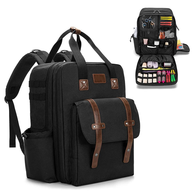 Large Black Travel Barber Case Fashionable Polyester Scissor Bag with Zipper for Various Hair Cutting Tools Holds Capacity
