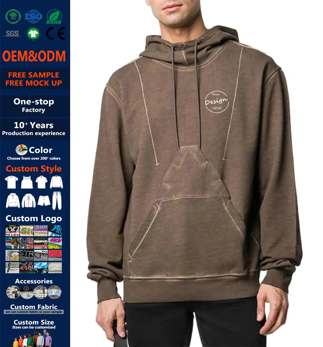 Wholesale Custom Digital Printing Logo Men 100% Cotton French Terry Blank Oversized  Hoodie With Contrast Stitching Men