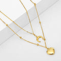 Customized Geometric Metal Stainless Steel Zircon Double Layers PVD Plated  Women Heart Necklace