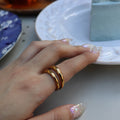 Chris April Fashion Jewelry Personality PVD Gold Plated 316L Stainless Steel Simple Double Finger Ring