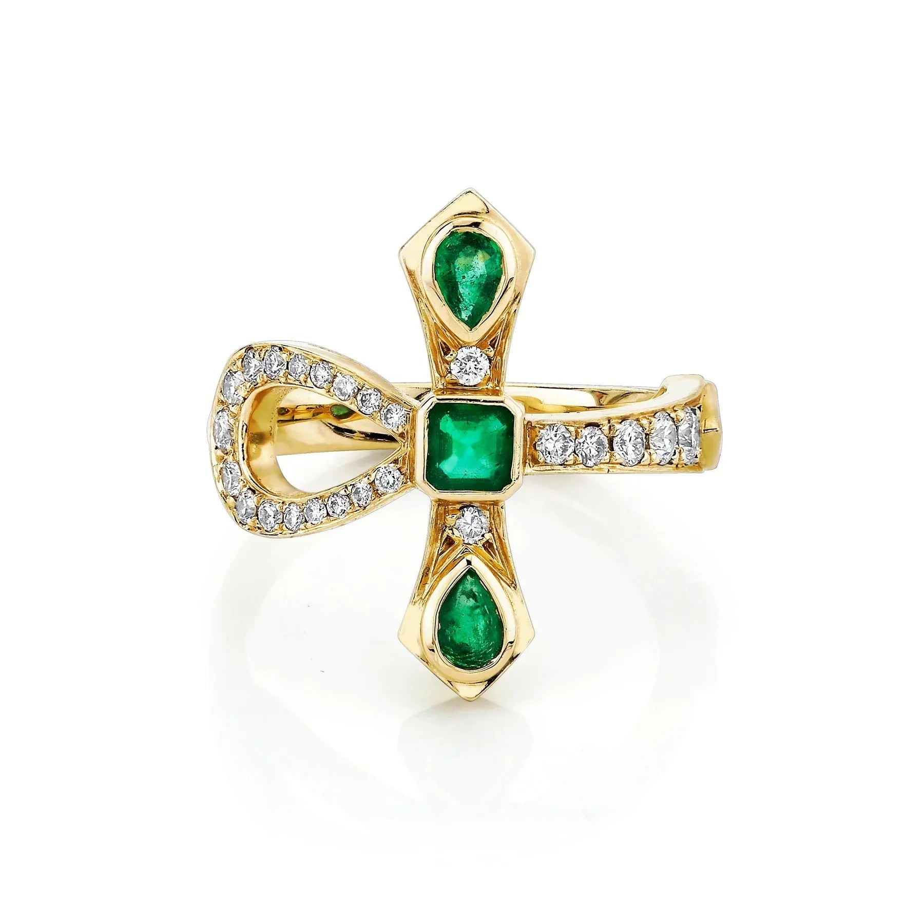 LOZRUNVE 925 Silver Jewelry Factory Emerald Diamond Crystal Large Cross Ring for Party Cocktail